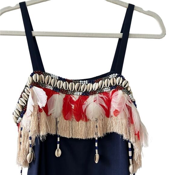 Figue Silk Mini Dress with Shells and Feathers - Picture 5 of 6